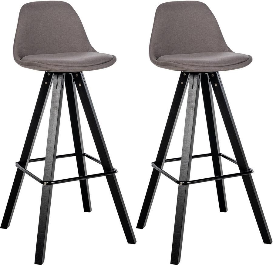 CLP Corbin 2er Set barkrukken Met rugleuning Hout Vierkant frame Stof zwart taupe