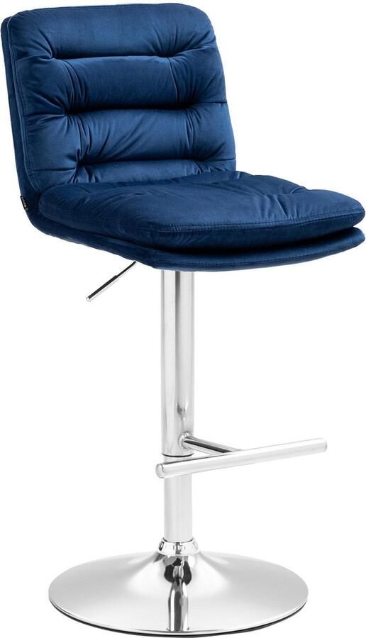 CLP Damar Barkruk met rugleuning met voetensteun In hoogte verstelbare Fluweel blauw chroom