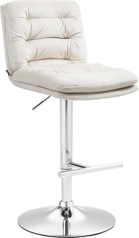 CLP Damar Barkruk met rugleuning met voetensteun In hoogte verstelbare Fluweel creme chroom