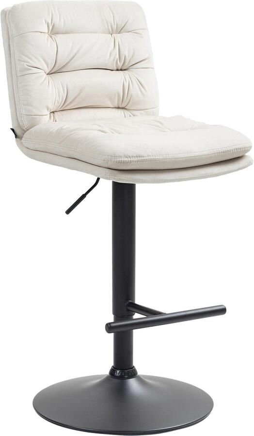 CLP Damar Barkruk met rugleuning met voetensteun In hoogte verstelbare Fluweel creme zwart