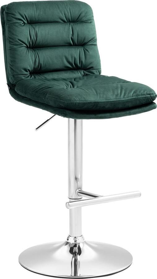 CLP Damar Barkruk met rugleuning met voetensteun In hoogte verstelbare Fluweel groen chroom