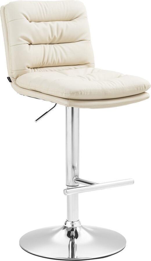 CLP Damar Barkruk met rugleuning met voetensteun In hoogte verstelbare Kunstleer creme chroom