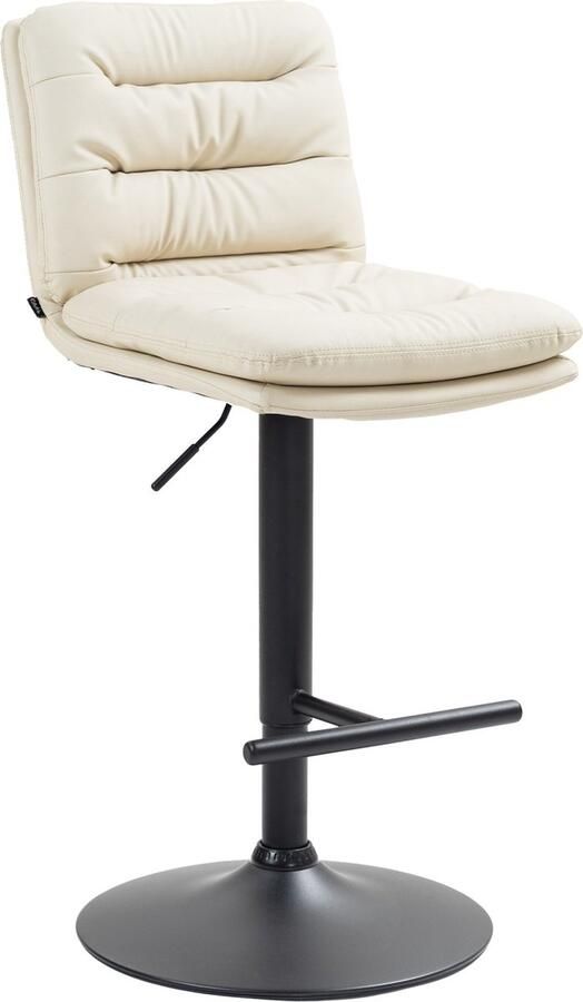 CLP Damar Barkruk met rugleuning met voetensteun In hoogte verstelbare Kunstleer creme zwart