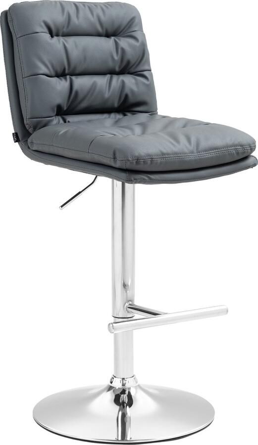 CLP Damar Barkruk met rugleuning met voetensteun In hoogte verstelbare Kunstleer grijs chroom