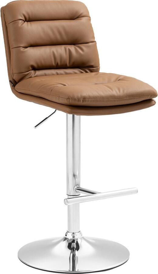 CLP Damar Barkruk met rugleuning met voetensteun In hoogte verstelbare Kunstleer licht bruin chroom