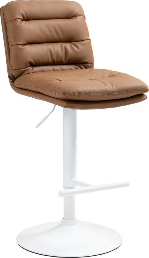 CLP Damar Barkruk met rugleuning met voetensteun In hoogte verstelbare Kunstleer licht bruin wit