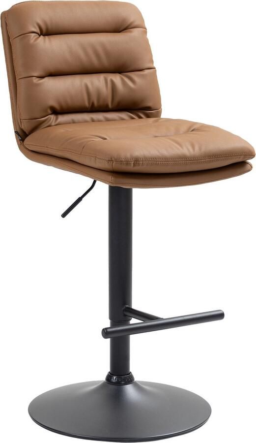 CLP Damar Barkruk met rugleuning met voetensteun In hoogte verstelbare Kunstleer licht bruin zwart