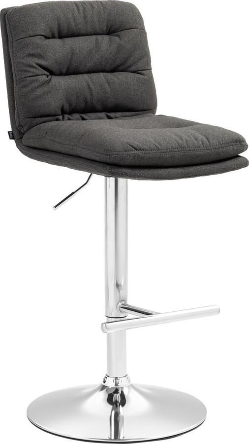 CLP Damar Barkruk met rugleuning met voetensteun In hoogte verstelbare Stof donkergrijs chroom