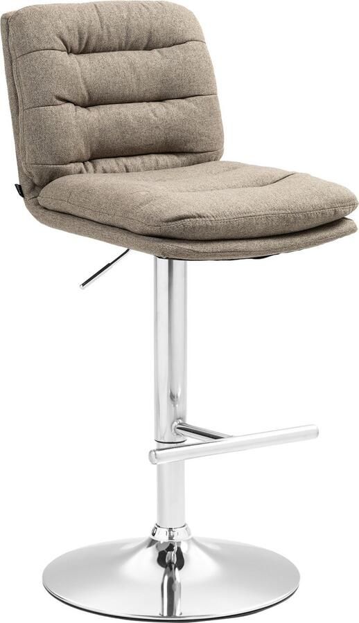 CLP Damar Barkruk met rugleuning met voetensteun In hoogte verstelbare Stof taupe chroom