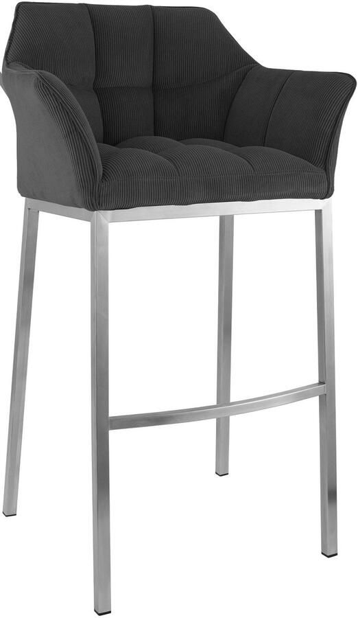 CLP Damaso Barkruk met rugleuning met armleuning met voetsteun cord ribstof roestvrij staal donkergrijs