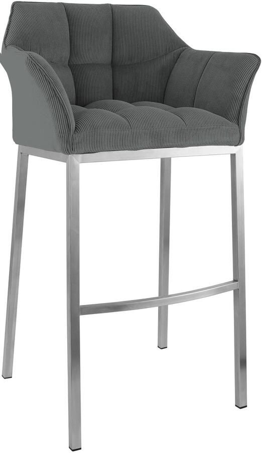 CLP Damaso Barkruk met rugleuning met armleuning met voetsteun cord ribstof roestvrij staal grijs