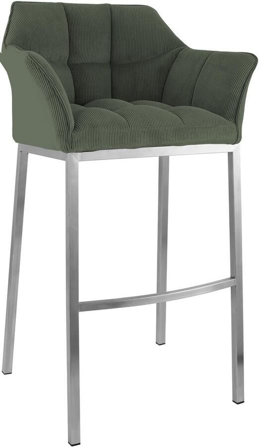 CLP Damaso Barkruk met rugleuning met armleuning met voetsteun cord ribstof roestvrij staal groen