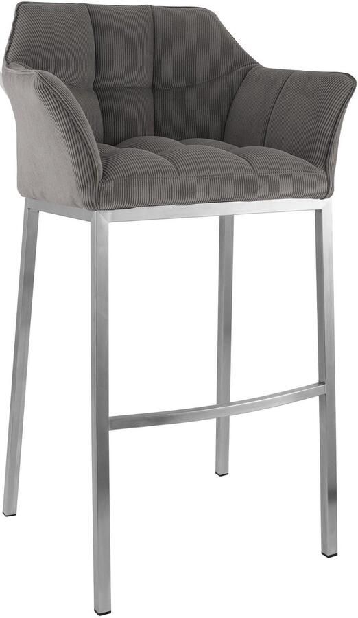 CLP Damaso Barkruk met rugleuning met armleuning met voetsteun cord ribstof roestvrij staal taupe