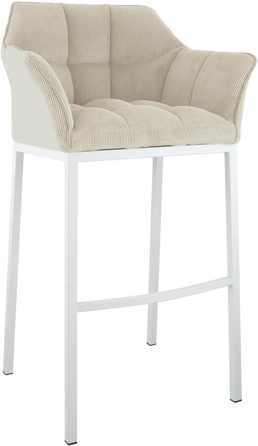 CLP Damaso Barkruk met rugleuning met armleuning met voetsteun cord ribstof wit creme