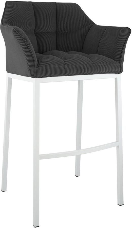 CLP Damaso Barkruk met rugleuning met armleuning met voetsteun cord ribstof wit donkergrijs