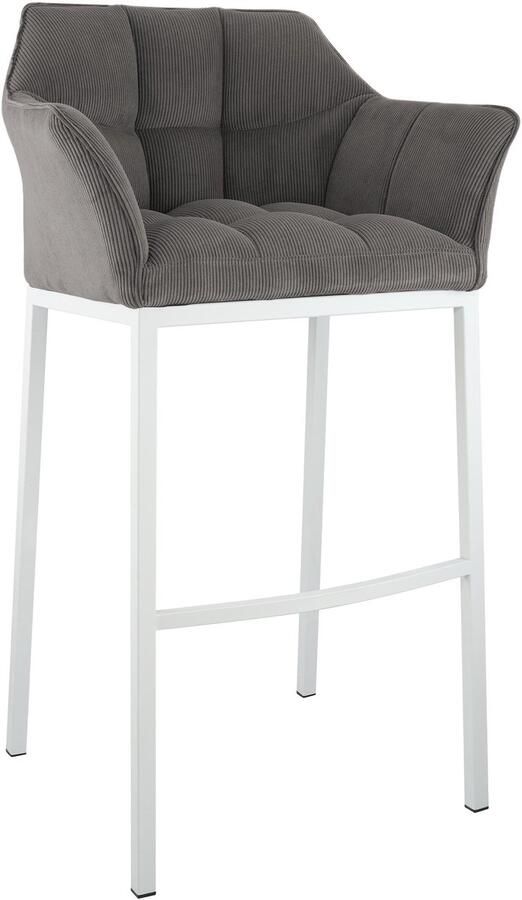 CLP Damaso Barkruk met rugleuning met armleuning met voetsteun cord ribstof wit taupe