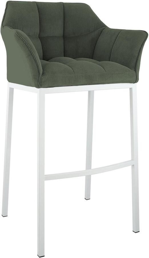 CLP Damaso Barkruk met rugleuning met armleuning met voetsteun cord ribstof wit groen