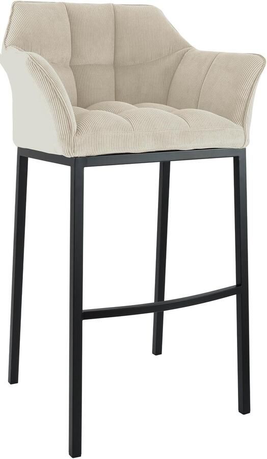 CLP Damaso Barkruk met rugleuning met armleuning met voetsteun cord ribstof zwart creme