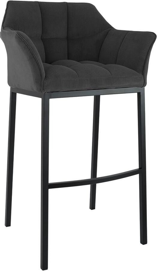 CLP Damaso Barkruk met rugleuning met armleuning met voetsteun cord ribstof zwart donkergrijs