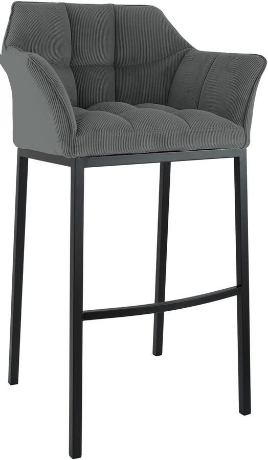 CLP Damaso Barkruk met rugleuning met armleuning met voetsteun cord ribstof zwart grijs