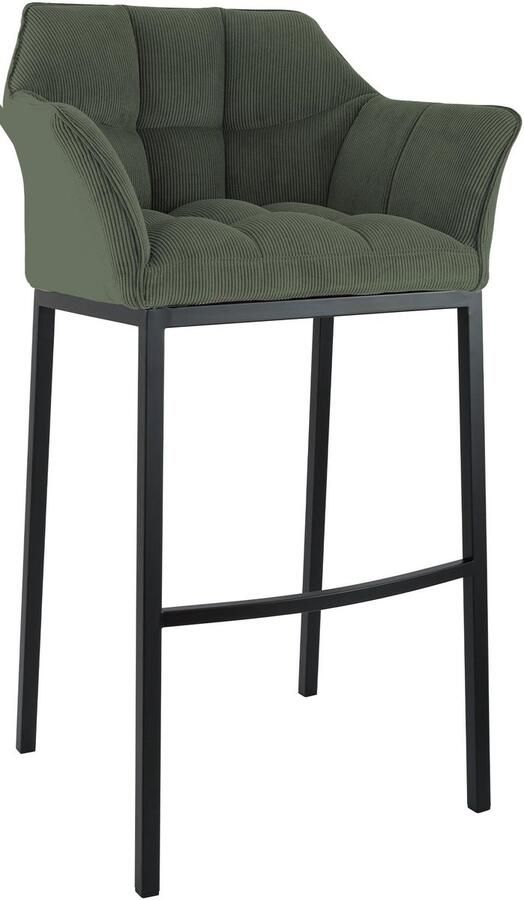 CLP Damaso Barkruk met rugleuning met armleuning met voetsteun cord ribstof zwart groen