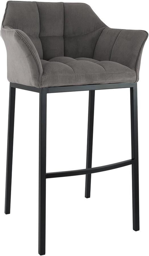 CLP Damaso Barkruk met rugleuning met armleuning met voetsteun cord ribstof zwart taupe