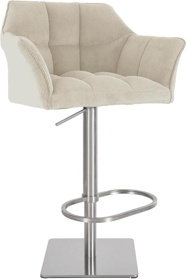 CLP Damaso Barkruk Met rugleuning Met armleuning Met Voetsteun Verstelbaar corduroy ribstof roestvrij staal creme