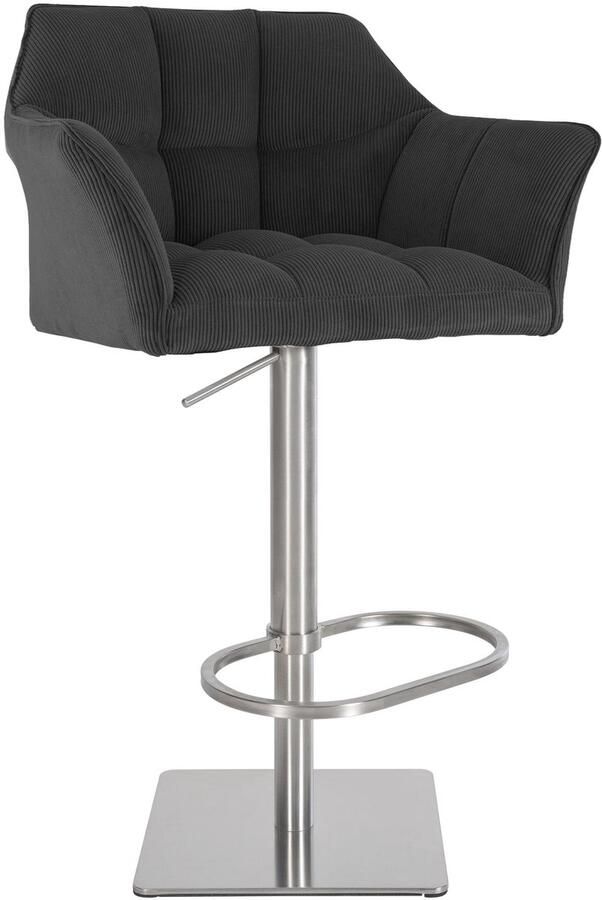 CLP Damaso Barkruk Met rugleuning Met armleuning Met Voetsteun Verstelbaar corduroy ribstof roestvrij staal donkergrijs