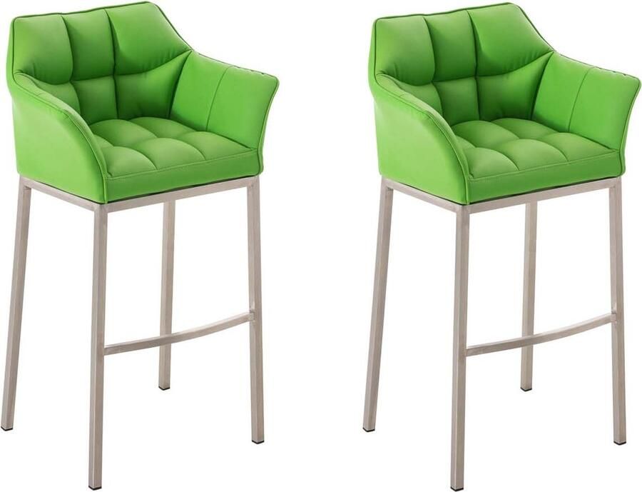 Clp Damaso Set van 2 barkrukken Kunstleer groen Onderstel roestvrij staal