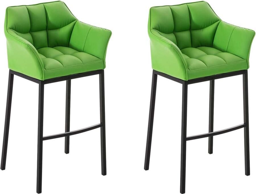 Clp Damaso Set van 2 barkrukken Kunstleer groen Onderstel zwart