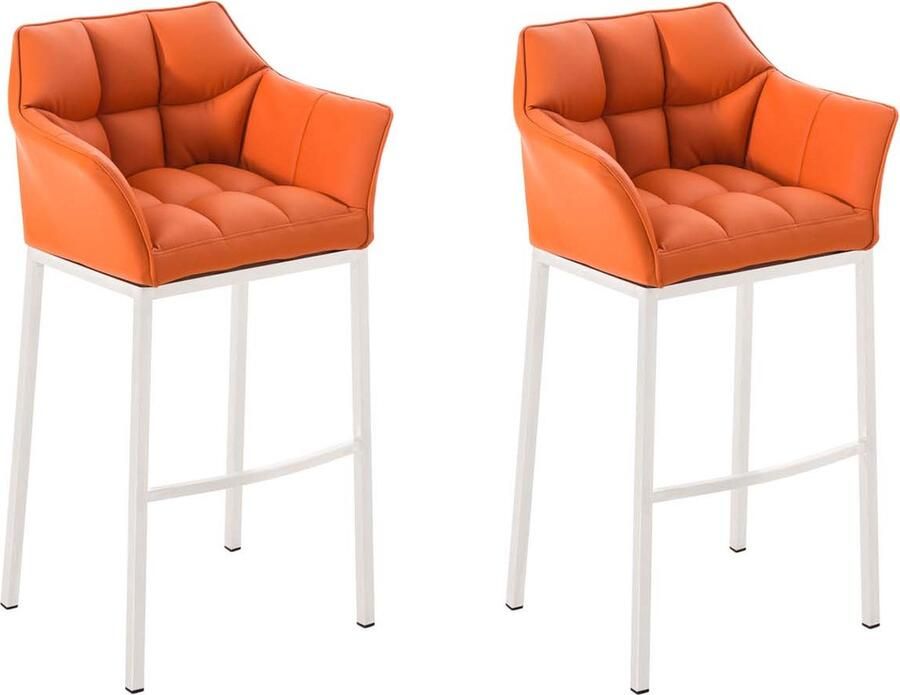 Clp Damaso Set van 2 barkrukken Kunstleer oranje Onderstel wit