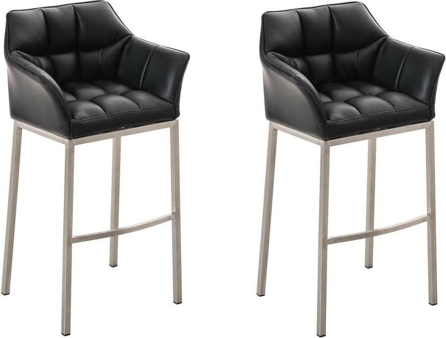 Clp Damaso Set van 2 barkrukken Kunstleer zwart Onderstel roestvrij staal