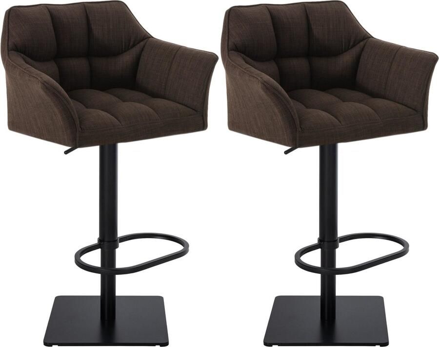 CLP Damaso Set van 2 barkrukken armleuning met rugleuning met voetensteun verstelbaar Stof bruin zwart