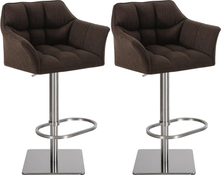 CLP Damaso Set van 2 barkrukken armleuning met rugleuning met voetensteun verstelbaar Stof bruin roestvrij staal