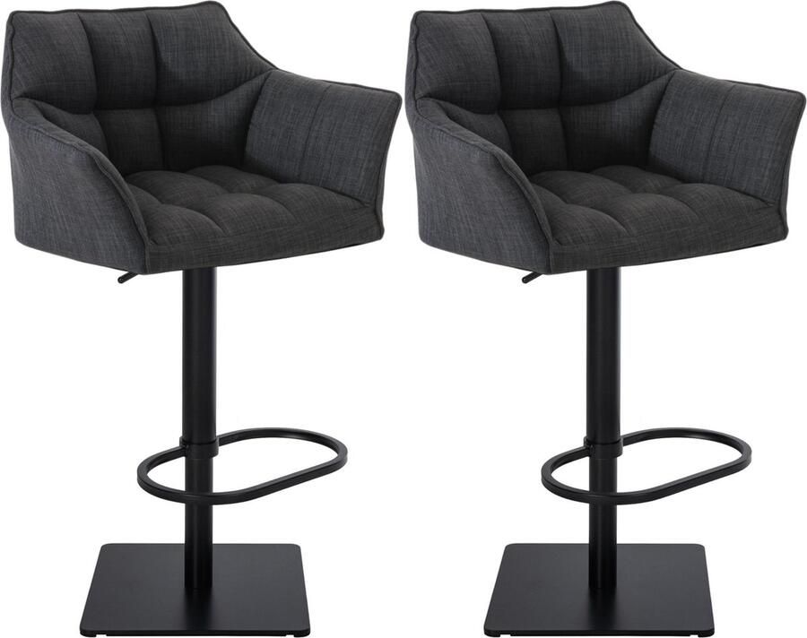 CLP Damaso Set van 2 barkrukken armleuning met rugleuning met voetensteun verstelbaar Stof donkergrijs zwart