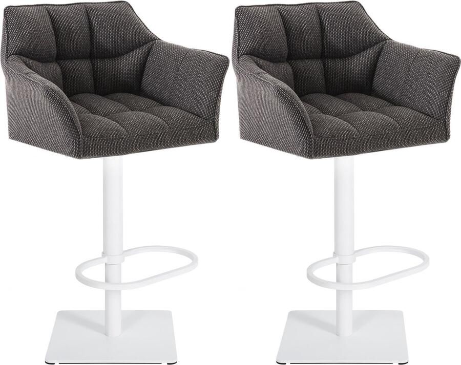 CLP Damaso Set van 2 barkrukken armleuning met rugleuning met voetensteun verstelbaar Stof titanium grijs wit