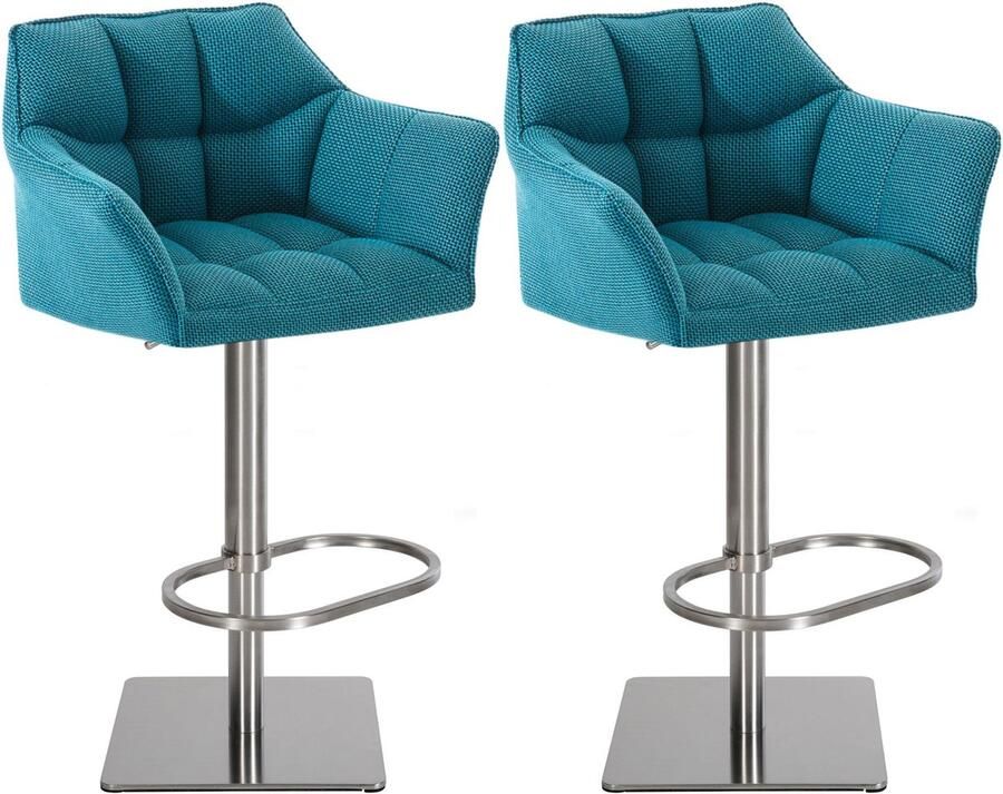 CLP Damaso Set van 2 barkrukken armleuning met rugleuning met voetensteun verstelbaar Stof turkis roestvrij staal