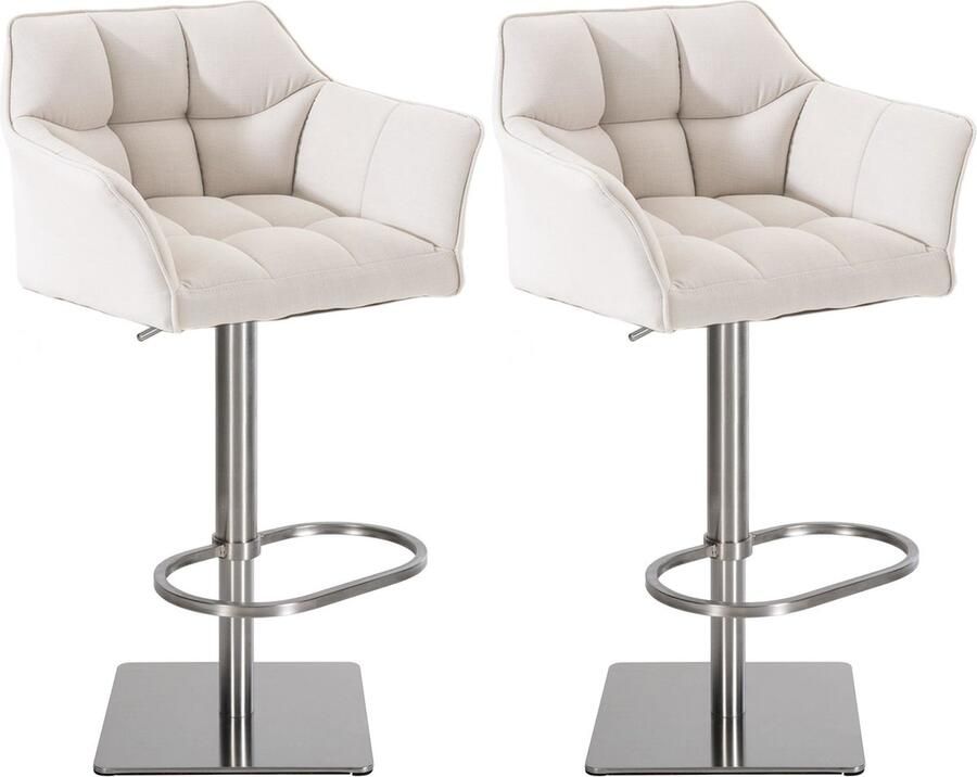 CLP Damaso Set van 2 barkrukken armleuning met rugleuning met voetensteun verstelbaar Stof wit roestvrij staal