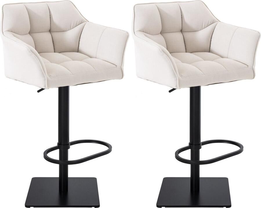 CLP Damaso Set van 2 barkrukken armleuning met rugleuning met voetensteun verstelbaar Stof wit zwart