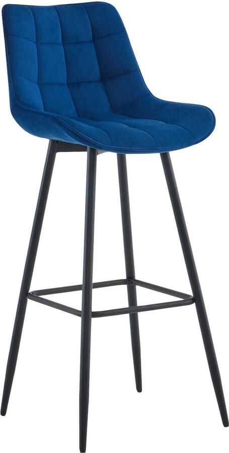CLP Dartford Barkruk Met rugleuning Met voetsteun Metalen frame blauw Fluweel