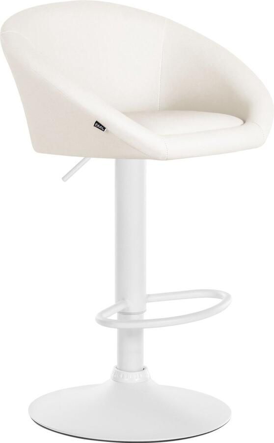 Clp Davie Barkruk Met rugleuning Verstelbaar Voetsteun Kunstleer Metaal mat wit