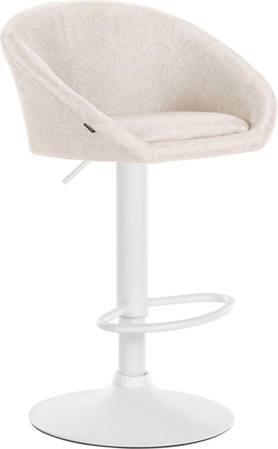 Clp Davie Barkruk Met rugleuning Verstelbaar Voetsteun Stof Metaal mat wit creme