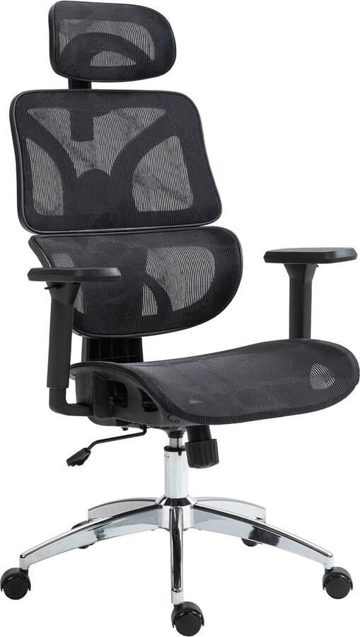 CLP Deshler Bureaustoel Ergonomische Voor volwassenen In hoogte verstelbaar draaistoel Met armleuningen en hoofdsteun zwart