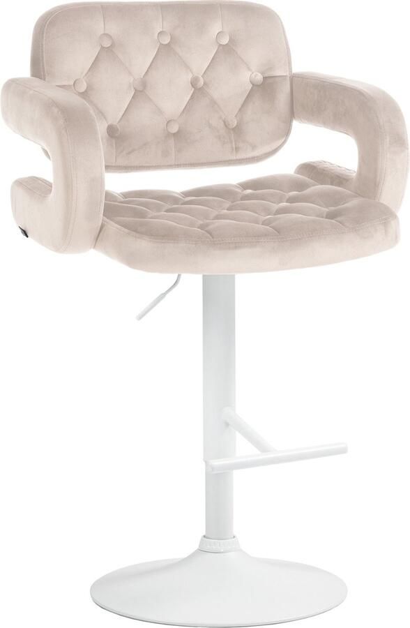 CLP Dublin Barkruk Met armleuning Met rugleuning Verstelbaar Fluweel Velvet Metaal mat wit creme