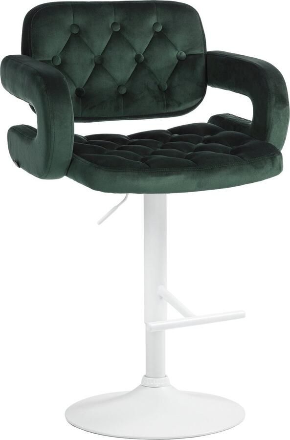 CLP Dublin Barkruk Met armleuning Met rugleuning Verstelbaar Fluweel Velvet Metaal mat wit donkergroen