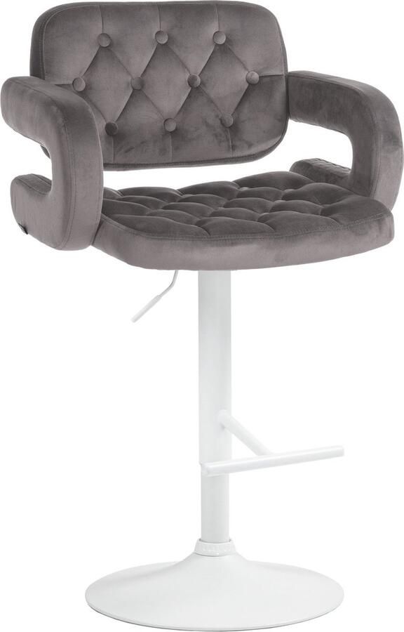 CLP Dublin Barkruk Met armleuning Met rugleuning Verstelbaar Fluweel Velvet Metaal mat wit grijs