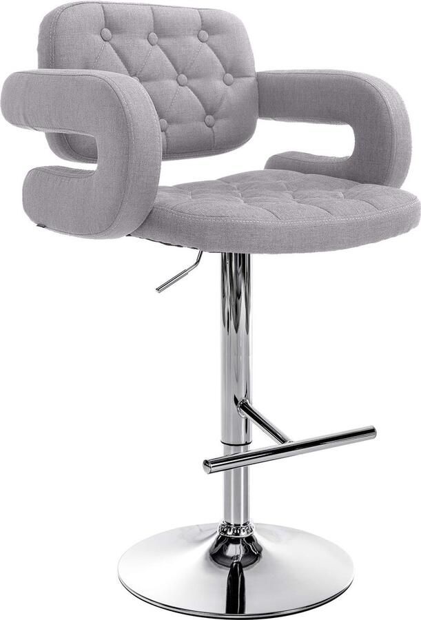 Clp Dublin Barkruk Met rugleuning Armleuning Voetsteun Stof grijs chroom