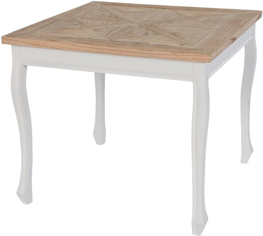 CLP Eettafel Lindon vierkant Handgemaakte massief houten blad in landhuisstijl Woonkamertafel natura wit