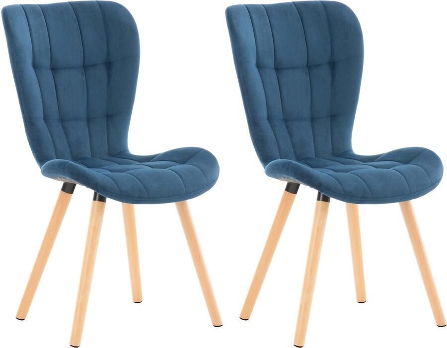 CLP Elda Set van 2 eetkamerstoelen Zonder armleuning Hout blauw Fluweel