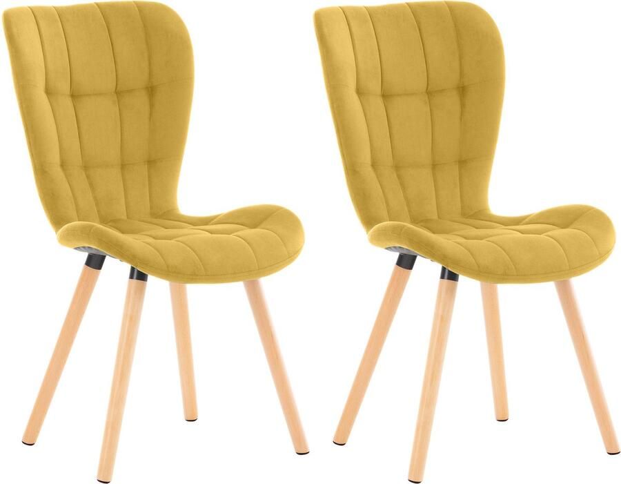 Clp Elda Set van 2 eetkamerstoelen Zonder armleuning Hout geel Fluweel